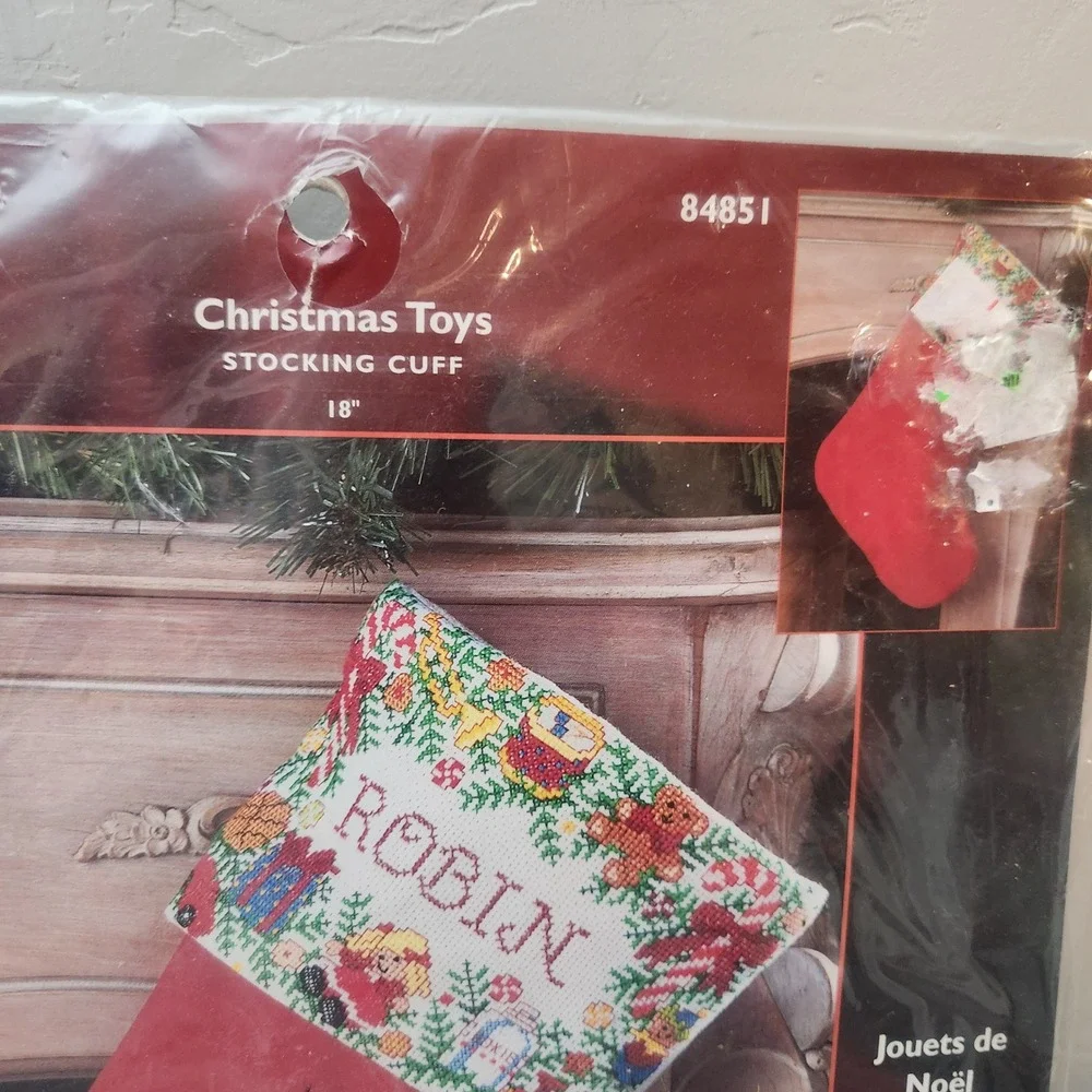Vintage‎ Bucilla Christmas Toys Counted Cross Stitch Stocking Kit Red Velvet 18